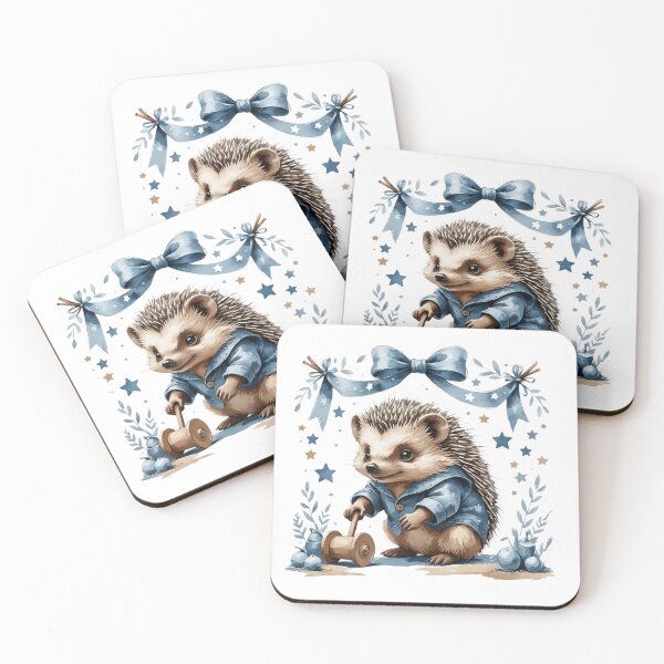 Item preview, Cute Watercolor Baby Hedgehog Vintage Wooden Toy Blue Art designed and sold by AQUILAKREO.