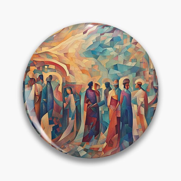 Item preview, Mosaic Figures Gathering Warm Tones Cubist — Interconnectedness Wall Art Print & Home Decor designed and sold by INKandSOULbyLUNA.