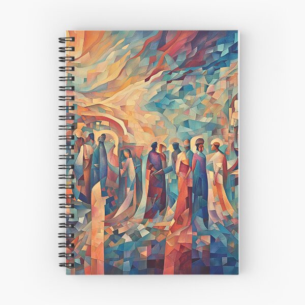 Item preview, Mosaic Figures Gathering Warm Tones Cubist — Interconnectedness Wall Art Print & Home Decor designed and sold by INKandSOULbyLUNA.