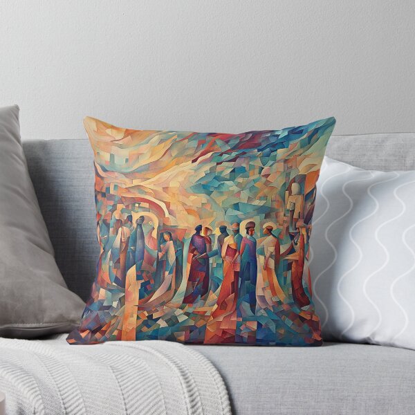 Item preview, Mosaic Figures Gathering Warm Tones Cubist — Interconnectedness Wall Art Print & Home Decor designed and sold by INKandSOULbyLUNA.