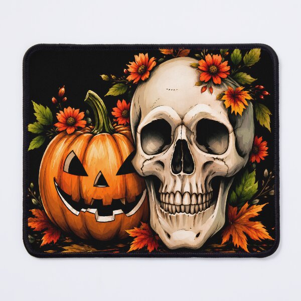 Item preview, Halloween Skull and Pumpkin Autumn Art designed and sold by PersonaCrafts.