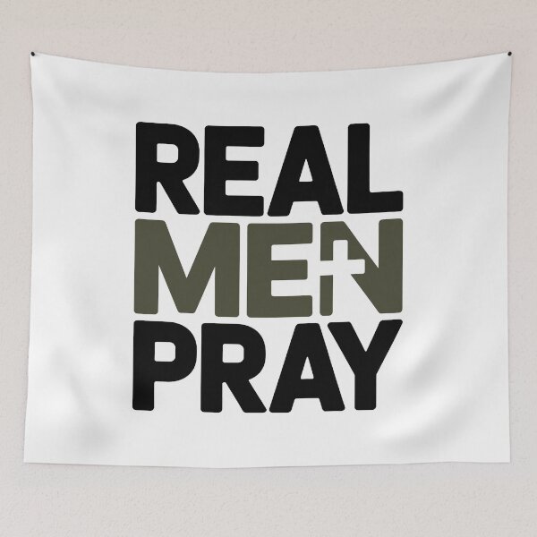 Item preview, Real Men Pray Christian Father Faith Based Religious Typography Design designed and sold by HahaHandlesHub.