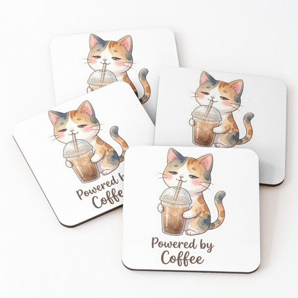 Item preview, Powered by Coffee | Cute Cozy Cat Lani Morning Vibes Sticker designed and sold by LaniDigitalNook.
