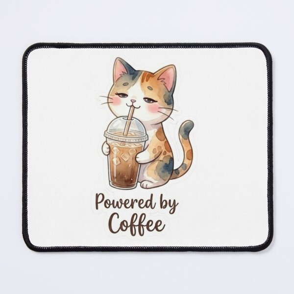 Item preview, Powered by Coffee | Cute Cozy Cat Lani Morning Vibes Sticker designed and sold by LaniDigitalNook.