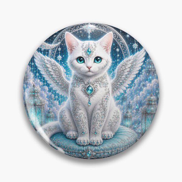 Item preview, Turquoise Moonlight Guardian White Cat Dreamscape designed and sold by Mindworx21.