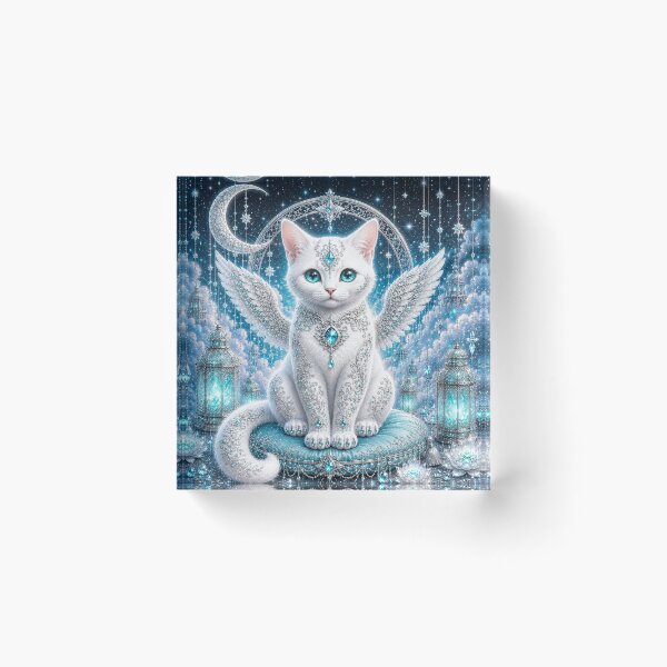 Item preview, Turquoise Moonlight Guardian White Cat Dreamscape designed and sold by Mindworx21.