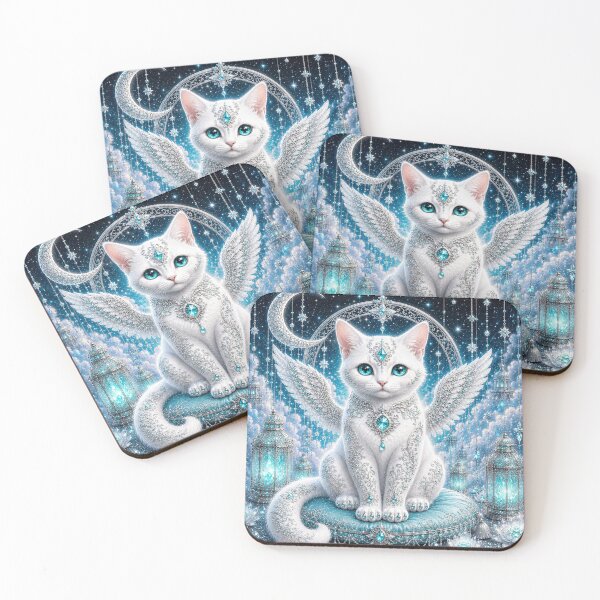 Item preview, Turquoise Moonlight Guardian White Cat Dreamscape designed and sold by Mindworx21.
