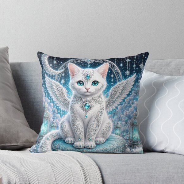 Item preview, Turquoise Moonlight Guardian White Cat Dreamscape designed and sold by Mindworx21.