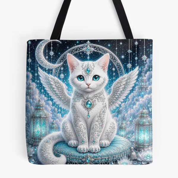 Item preview, Turquoise Moonlight Guardian White Cat Dreamscape designed and sold by Mindworx21.