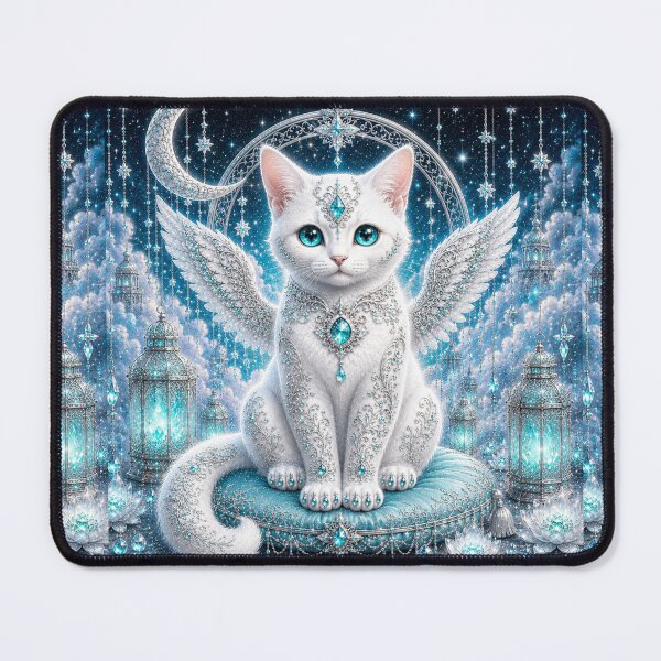 Item preview, Turquoise Moonlight Guardian White Cat Dreamscape designed and sold by Mindworx21.