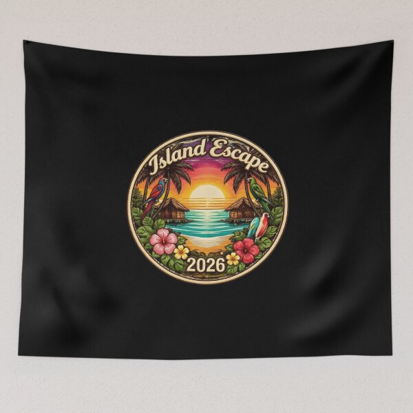 Item preview, Island Escape 2026 Tropical Sunset Sticker — Parrots & Hibiscus designed and sold by FestivityFinds.