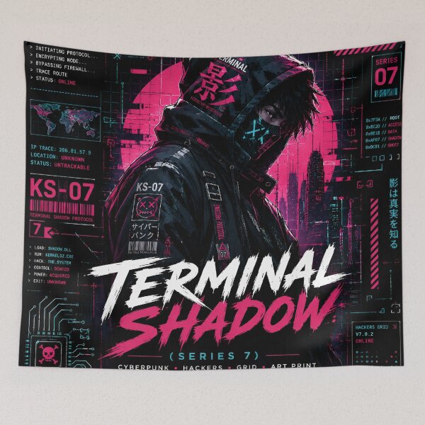 Item preview, Terminal Shadow (Series 7) - Cyberpunk Hackers Grid Art Print designed and sold by RiteshCenter .