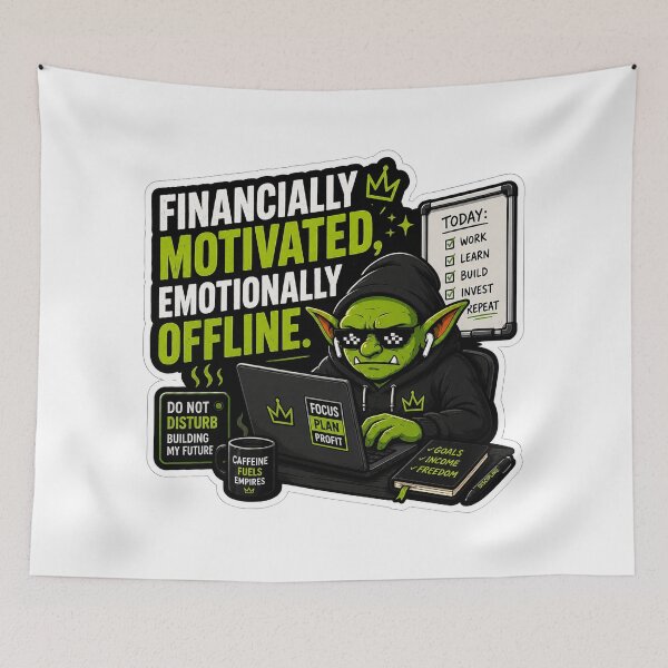 Item preview, Financially Motivated Emotionally Offline Sticker | Funny Money Meme designed and sold by GoblinCapital.