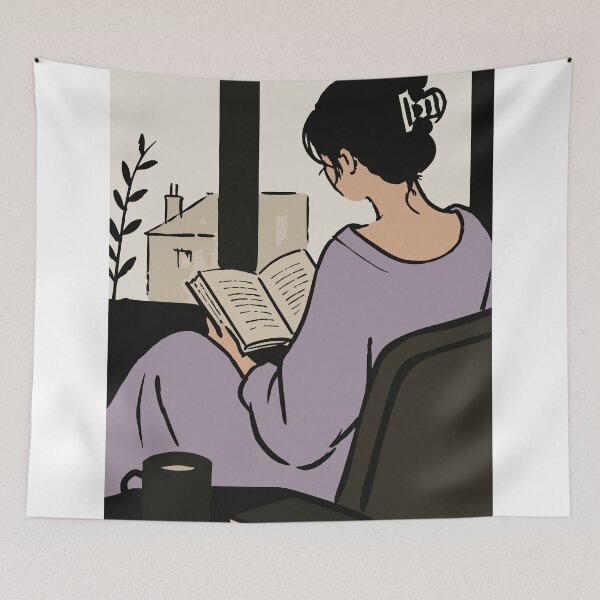 Item preview, Cozy Reading Scene Print, Woman with Book and Coffee designed and sold by Studio pod Burom.