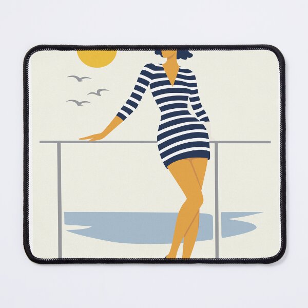 Item preview, Minimalist Nautical Woman Art, Coastal Stripes Illustration designed and sold by Studio pod Burom.