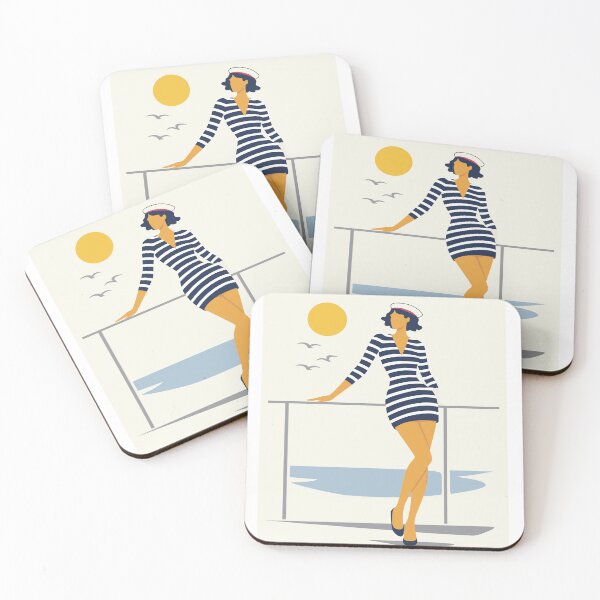 Item preview, Minimalist Nautical Woman Art, Coastal Stripes Illustration designed and sold by Studio pod Burom.
