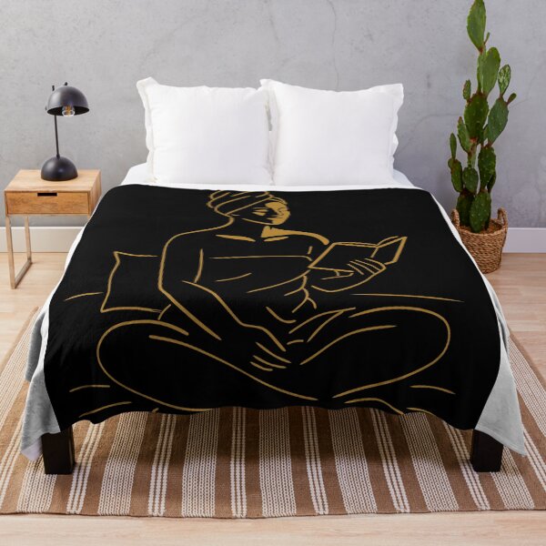 Item preview, Art Deco Woman Reading Line Art, Golden Minimalist Decor designed and sold by Studio pod Burom.