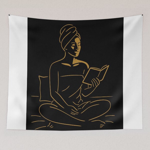 Item preview, Art Deco Woman Reading Line Art, Golden Minimalist Decor designed and sold by Studio pod Burom.