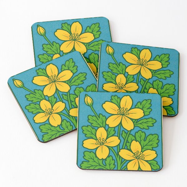 Item preview, Retro Pop Art Poster Illustration of Celandine Flower | Bold Botanical Wildflower Print with Golden Yellow Blooms & Vintage Nature Aesthetic Wall Art Decor designed and sold by PaintedPixels01.