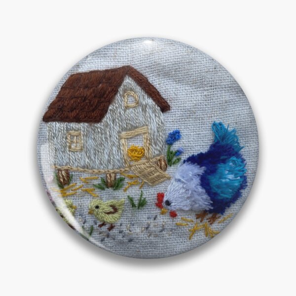 Item preview, Hand embroidered Farm Chicken Family Cottage Scene-original designed and sold by Alsa-Hand Embroidery.