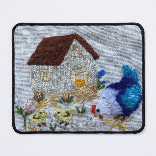 Item preview, Hand embroidered Farm Chicken Family Cottage Scene-original designed and sold by Alsa-Hand Embroidery.