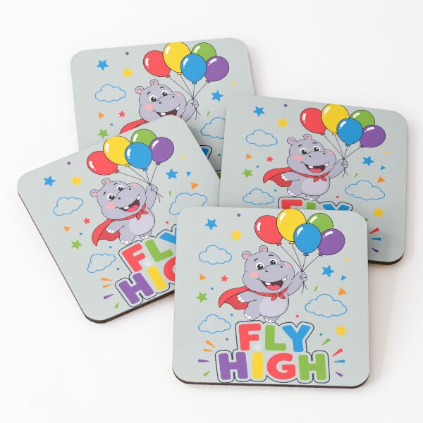 Item preview, Fly High Cute Hippo Superhero Balloons Retro designed and sold by ArtdesignsA.