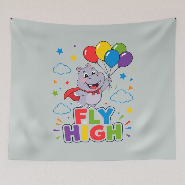 Item preview, Fly High Cute Hippo Superhero Balloons Retro designed and sold by ArtdesignsA.