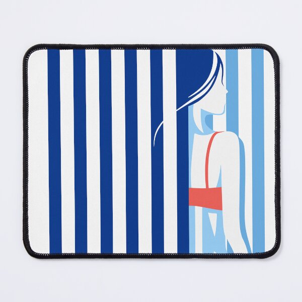 Item preview, Minimal Coastal Woman Art in Blue & Red, Stripes Art designed and sold by Studio pod Burom.