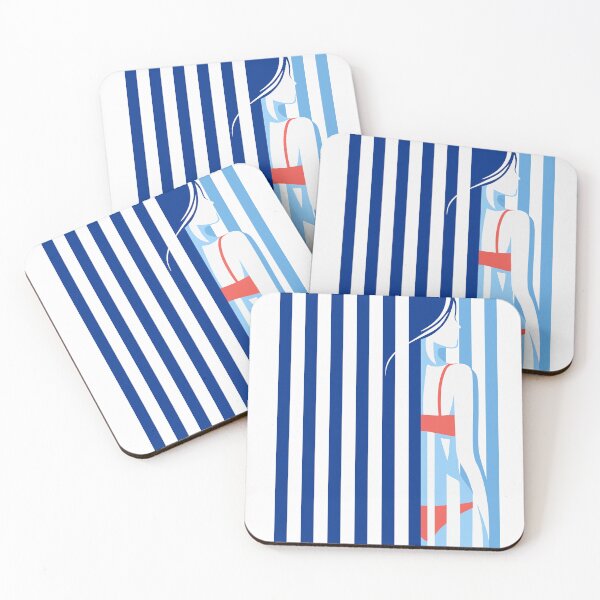 Item preview, Minimal Coastal Woman Art in Blue & Red, Stripes Art designed and sold by Studio pod Burom.