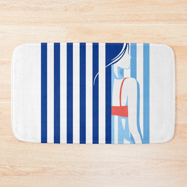 Item preview, Minimal Coastal Woman Art in Blue & Red, Stripes Art designed and sold by Studio pod Burom.