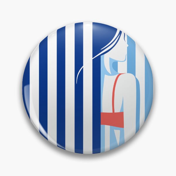 Item preview, Minimal Coastal Woman Art in Blue & Red, Stripes Art designed and sold by Studio pod Burom.