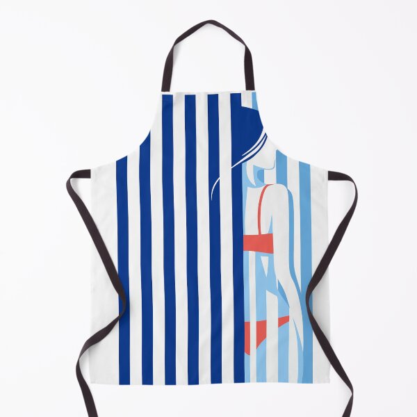 Item preview, Minimal Coastal Woman Art in Blue & Red, Stripes Art designed and sold by Studio pod Burom.