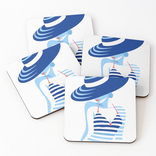 Item preview, Nautical Woman in Summer Hat Minimal Art, Stripes Art designed and sold by Studio pod Burom.