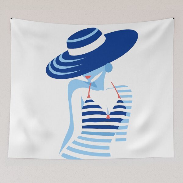 Item preview, Nautical Woman in Summer Hat Minimal Art, Stripes Art designed and sold by Studio pod Burom.