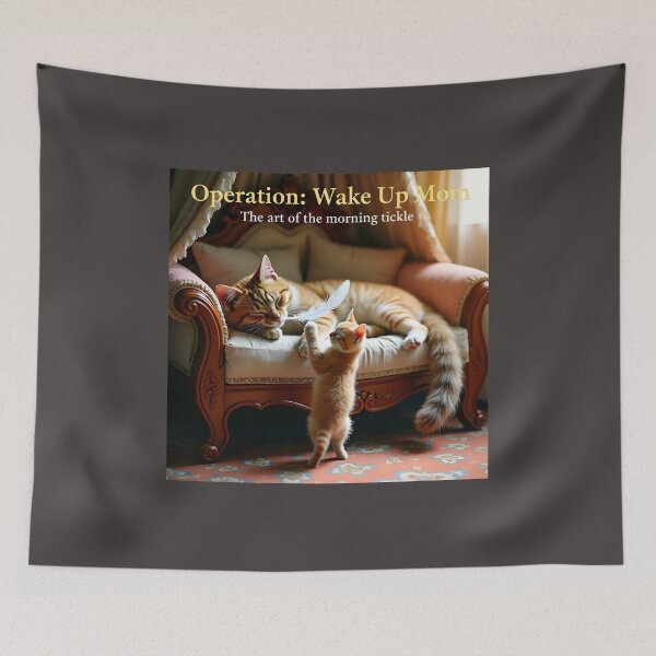 Item preview, Mischievous Ginger Kitten Tickling Sleeping Mother Cat Nose with Feather designed and sold by Creative-RE.