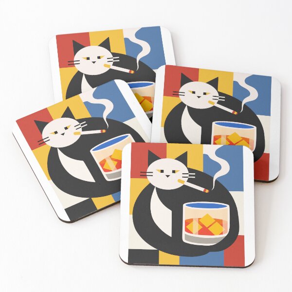 Item preview, Bauhaus Cat with Whiskey Glass, Mid Century Modern Art designed and sold by Studio pod Burom.