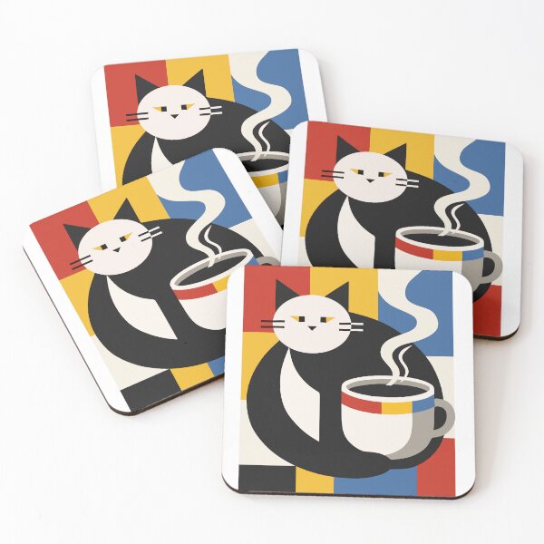Item preview, Bauhaus Cat with Coffee, Mid Century Modern Decor designed and sold by Studio pod Burom.