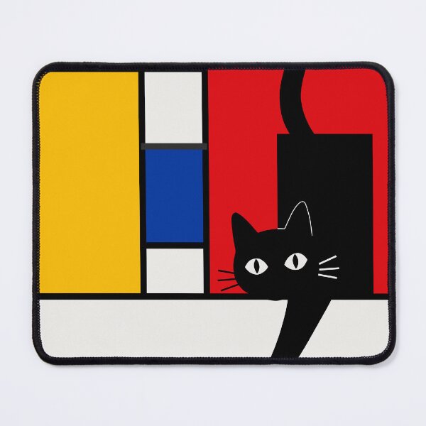 Item preview, Black Cat in Mondrian Style, Red Blue Yellow Cat Decor designed and sold by Studio pod Burom.