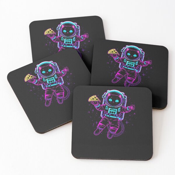 Item preview, Cosmic Cat Eating Pizza in Space Neon Astronut designed and sold by Aneta-Design.