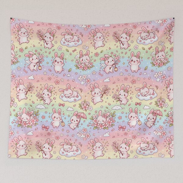 Item preview, Super Cute Sakura Bunnies designed and sold by FunFitsFactory.
