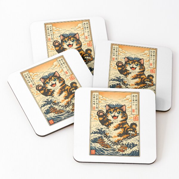 Item preview, Catzilla Amber — Tortoiseshell Cat Kaiju Japanese Wave Art designed and sold by Martin's_Design.