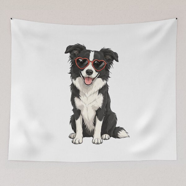 Item preview, Cool Black and White Border Collie in Heart Sunglasses designed and sold by pixiedustpaint.