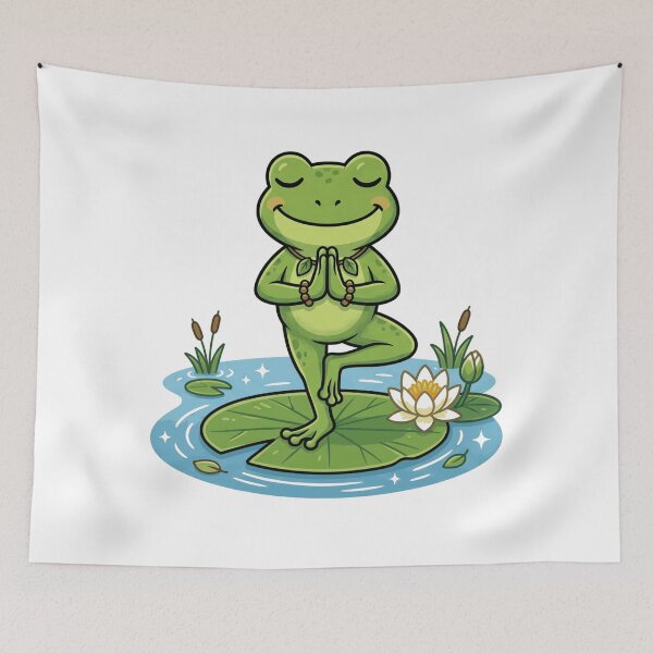 Item preview, Yoga Frog on Lily Pad – Peaceful Tree Pose Cartoon Art designed and sold by ArtsyExplorer.
