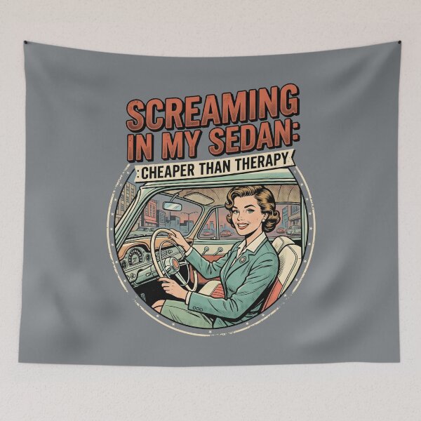 Item preview, Screaming In My Sedan Vintage Comic Car Art designed and sold by SplashTastic.