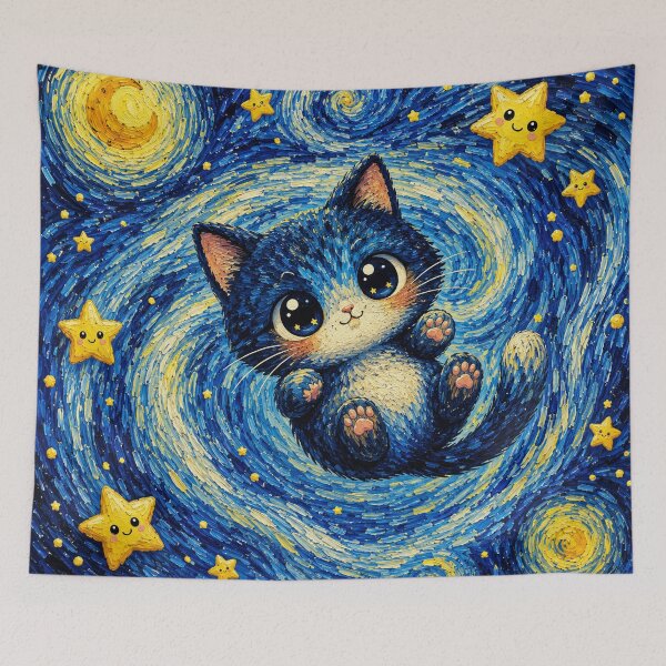 Item preview, Starry Night with Kitten designed and sold by EsenciaZen.