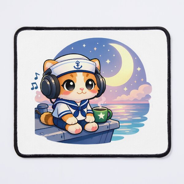 Item preview, Kawaii US Navy Sailor Kitten under Moon LoFi Sticker designed and sold by MIROUZ2000.