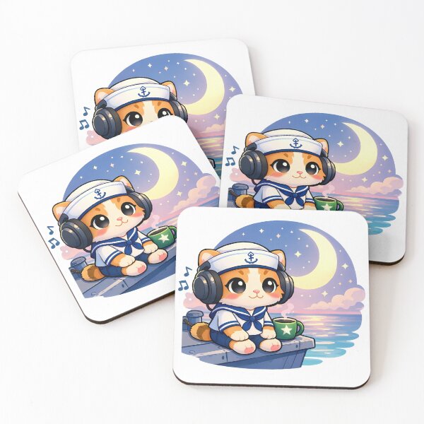 Item preview, Kawaii US Navy Sailor Kitten under Moon LoFi Sticker⁠ designed and sold by MIROUZ2000.