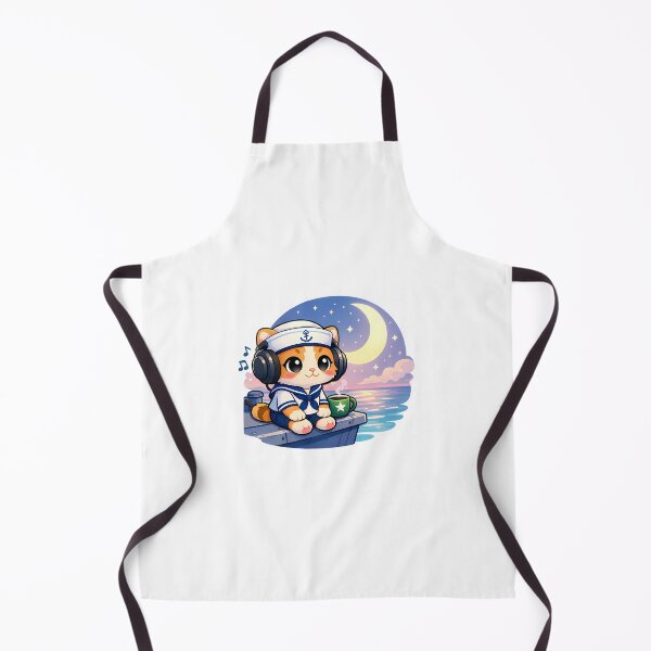 Item preview, Kawaii US Navy Sailor Kitten under Moon LoFi Sticker designed and sold by MIROUZ2000.