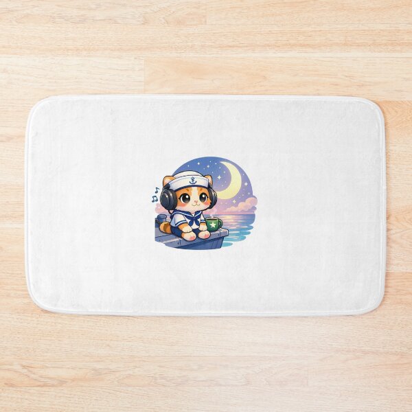 Item preview, Kawaii US Navy Sailor Kitten under Moon LoFi Sticker⁠ designed and sold by MIROUZ2000.