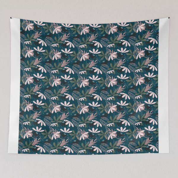 Item preview, Tropical Botanical Seamless Pattern – Dark Floral Leaves Surface Design in Teal designed and sold by 555Design.